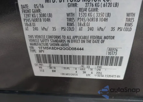 2016 Ford Explorer Xlt from USA, damaged, VIN 1FM5K8DH2GGD08444